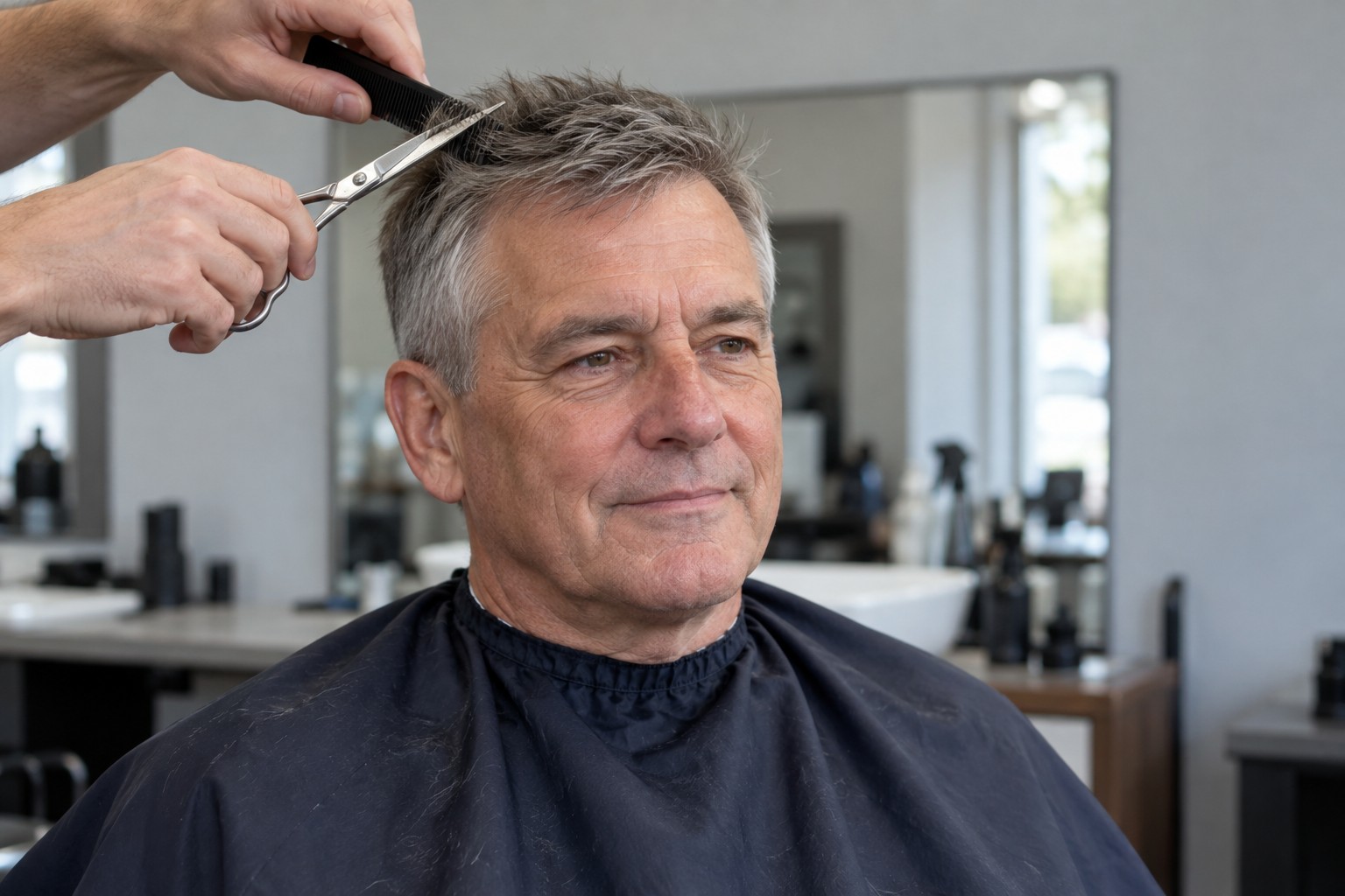 Illustrative photo of an older man having a standard haircut