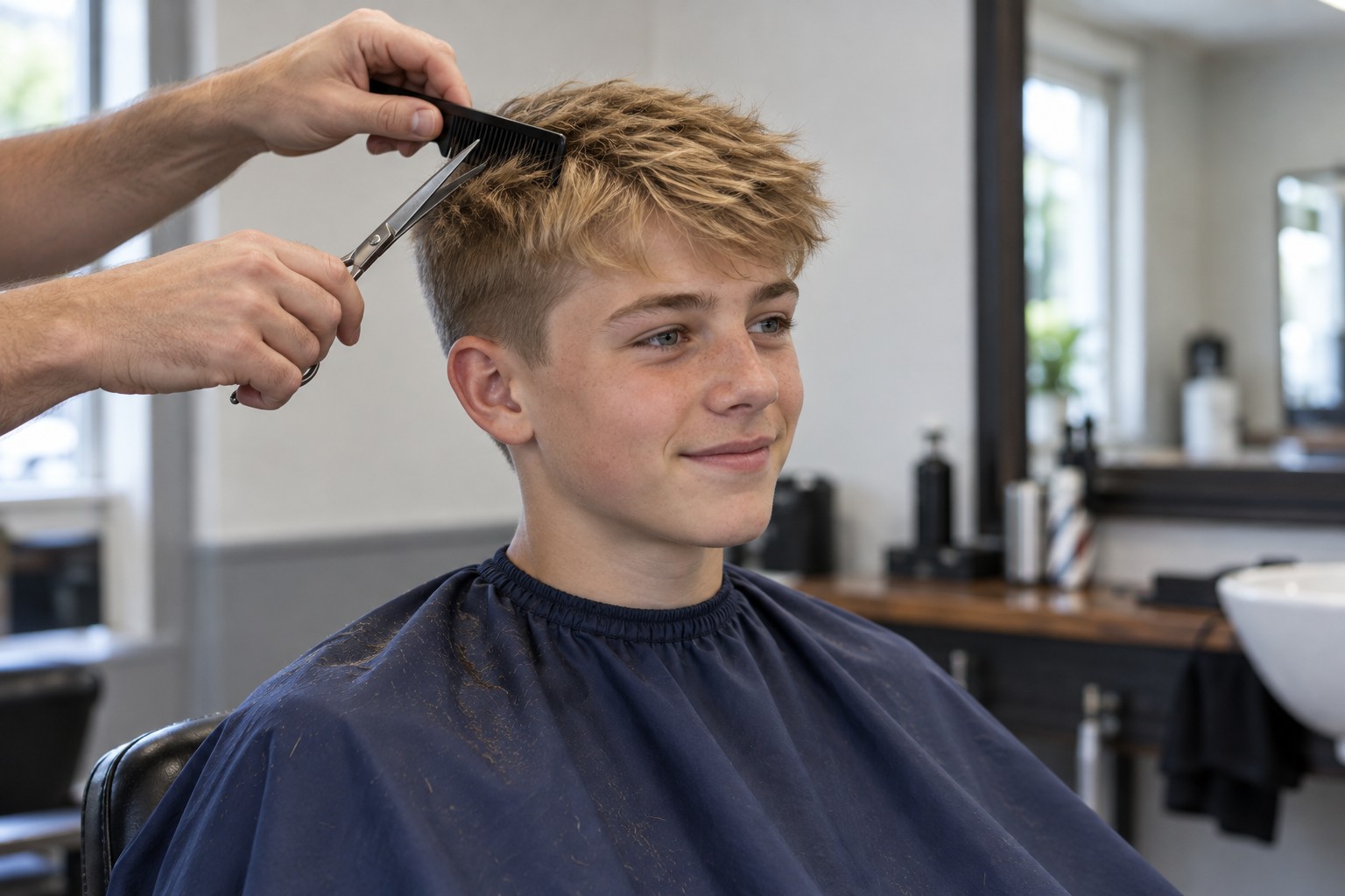 Teenage boy having a neat standard haircut